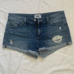 Paige Jimmy Jimmy Jean Shorts Women’s Size 27 Distressed Dark Wash Stretch EUC